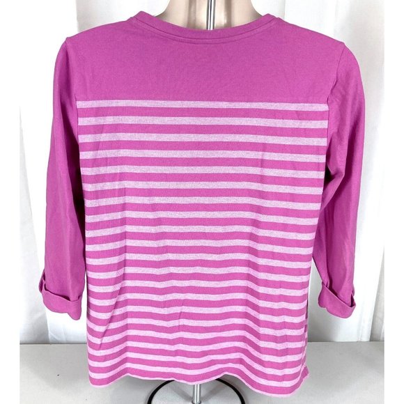 Croft & Barrow Women's Striped Top Half Sleeve to 3/4 Sleeve Mauve Button Tab - Picture 6 of 7